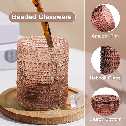 JOVGANK Venus Vintage Hobnail Drinking Glasses Set of 6, Embossed Water Tumbler - Image 4