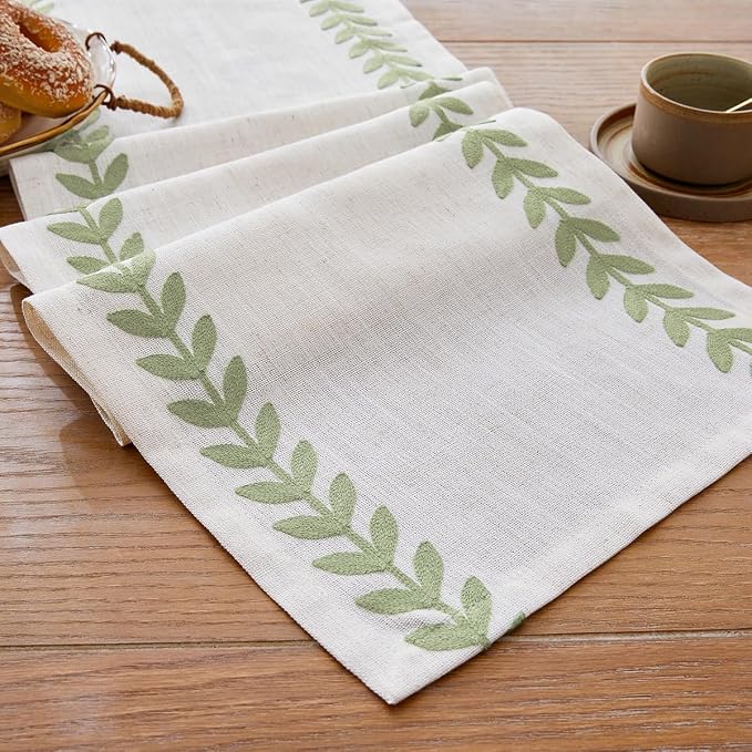 Wracra Embroidered Table Runner, Sage Green Table Runners 60 Inches Long | by Wracra