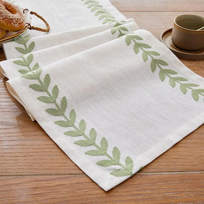 Wracra Embroidered Table Runner, Sage Green Table Runners 60 Inches Long | by Wracra
