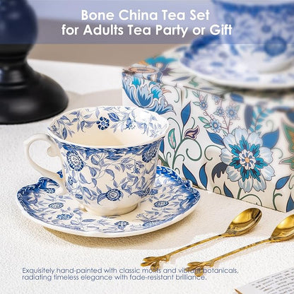 French style blue and white retro teacup and saucer set, 6.8 oz teacup and - Image 6