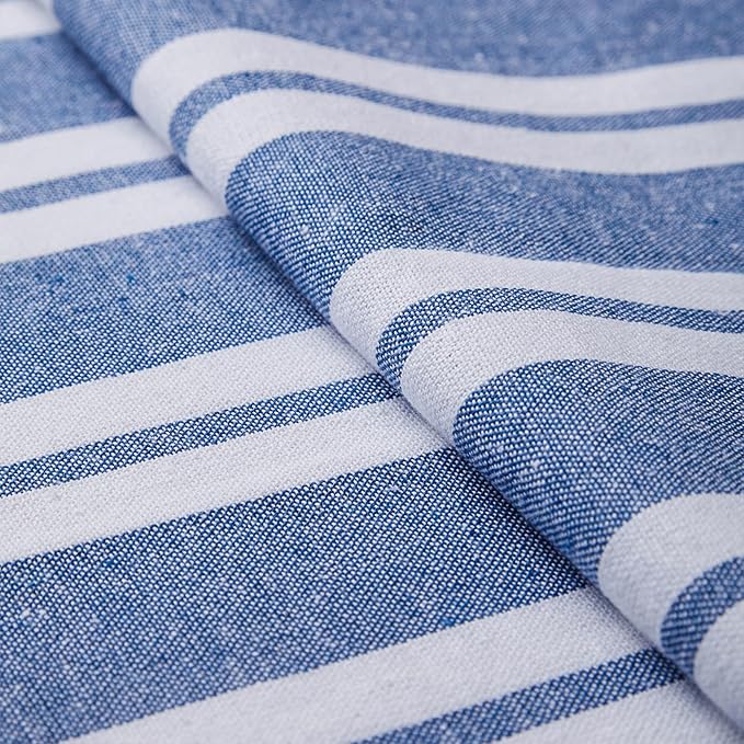 Encasa XO Table Runner, Woven Cotton Dining Runner 13"x104" Franca Blue Stripes - Image 5