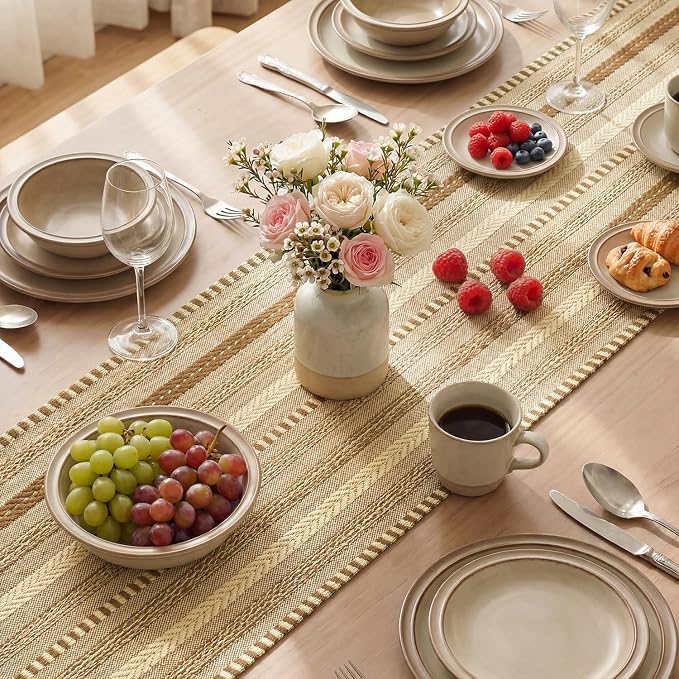 Artoid Mode Coffee Farmhouse Stripe Braided Table Runner 12x72 Inch | Holiday - Image 4