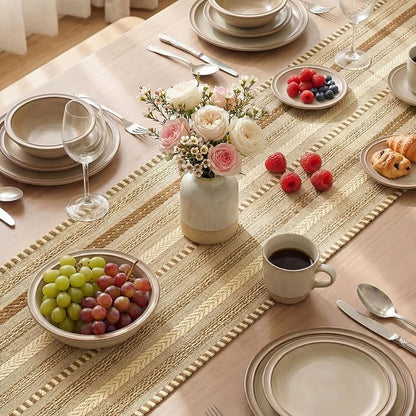 Artoid Mode Coffee Farmhouse Stripe Braided Table Runner 12x72 Inch | Holiday - Image 4