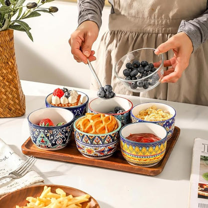 8 oz Ramekins Oven Safe Set of 6, Ceramic Sauce Cups, Bohemian | Ideal - Image 2