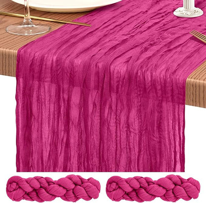 Showgeous 2 Pack Fuschia Cheesecloth Table Runners Boho Wedding Decor | Rustic by Showgeous