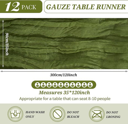 YMHPRIDE 12 Pack Cheesecloth Table Runner 35x120in Olive Green Table Runner | - Image 2