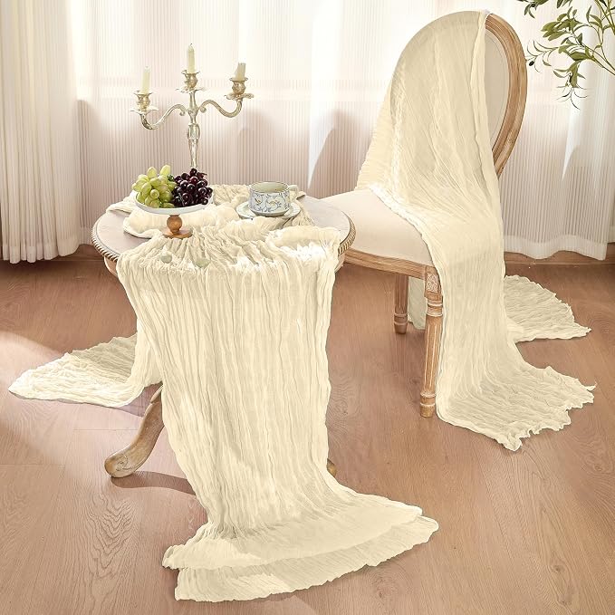 6 Pack Beige Cheese Cloth Table Runner 120 Inch Boho Rustic Gauze 10 FT - Image 2