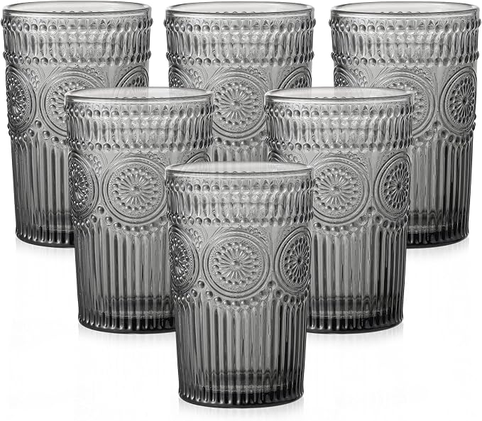 ZMOWIPDL Drinking Glasses Set of 6, 13oz Flower Design Grey Glass Cups | by ZMOWIPDL