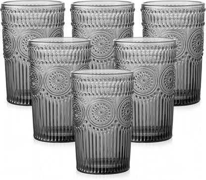 ZMOWIPDL Drinking Glasses Set of 6, 13oz Flower Design Grey Glass Cups | by ZMOWIPDL