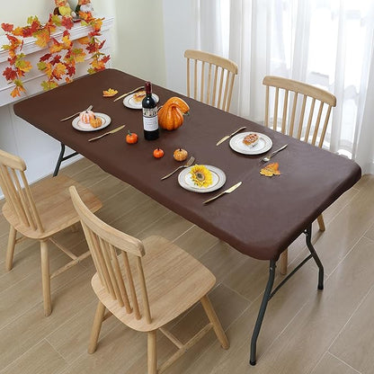 Smiry Rectangle Tablecloth, Elastic Fitted Flannel Backed Vinyl Tablecloths for 5ft Folding Tables, Waterproof Wipeable Table Covers for Indoor, Outdoor, Picnic and Camping (Coffee, 30"x60")
