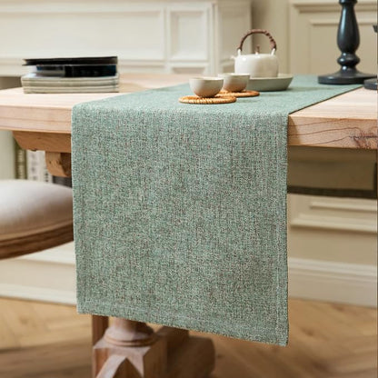 Burlap Style Farmhouse Table Runner, 14x108 Inches Mineral Green | Thick by ZEEMARTONLINE