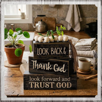 Moucuny 4 Pcs Farmhouse Table Decor Inspirational Wooden Signs Rustic - Image 8