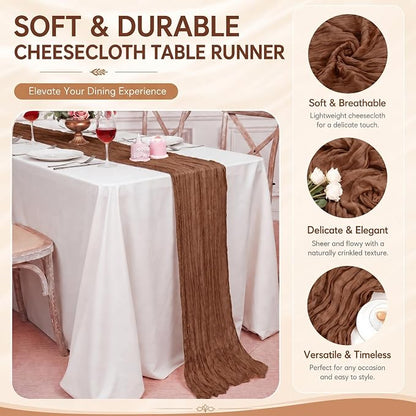 2 Pack Brown Cheesecloth Table Runner 17x108 Inch Boho Rustic Semi Sheer Gauze - Image 4