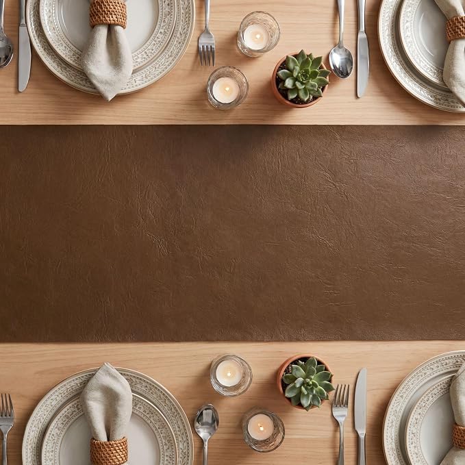 Artoid Mode Brown Double Sided Vinyl Faux Leather Table Runner, Seasonal - Image 3