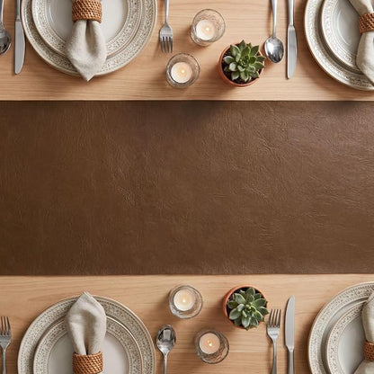 Artoid Mode Brown Double Sided Vinyl Faux Leather Table Runner, Seasonal - Image 3