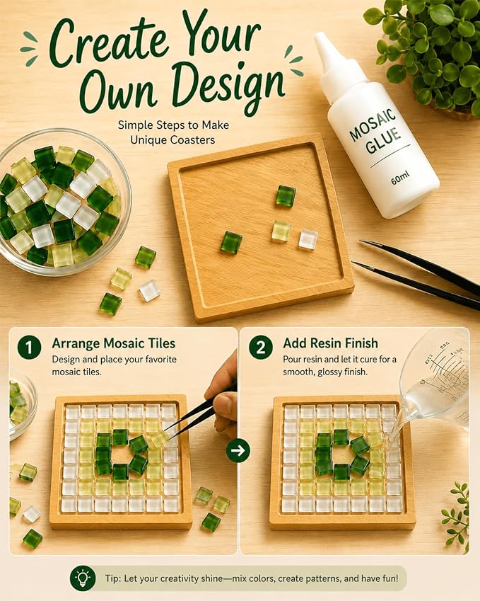Bamboo Coasters for Crafts, 3.54" Square Mosaic Blanks - Image 2