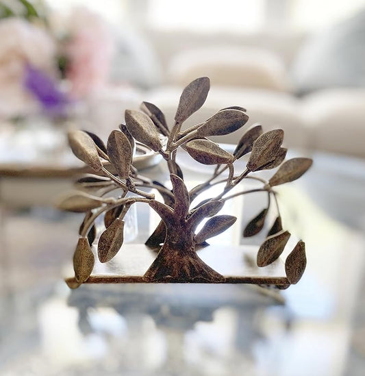 Bronze Life Tree Design Metal Napkin Holder | Freestanding Vertical Disposable Tissue Paper Servilleta Dispenser Organizer Stand Servilletero Tabletop | Home Kitchen Restaurant