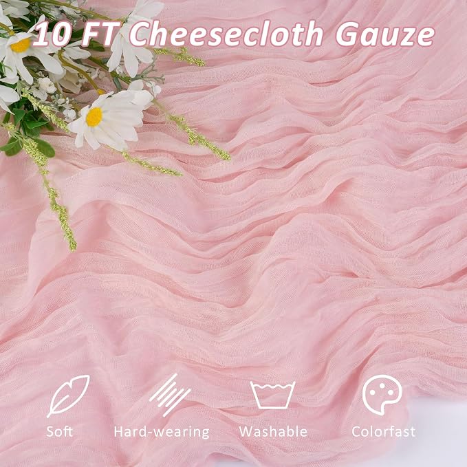 Cheesecloth Table Runner, 120 Inch 10 FT, Dusty Pink | 1 Pack, 35x120 Inches - Image 3