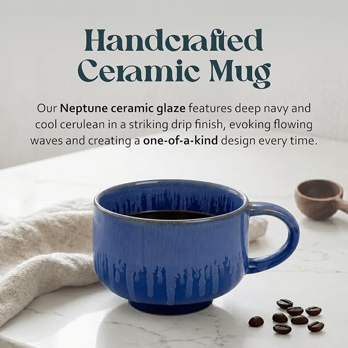 NOVA CERAMICS Blue Coffee Mug - 16 oz Ceramic Mug - Neptune | Blue Mug Style - - Image 2