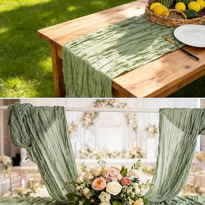 6 Pack Sage Green Cheesecloth Table Runner 22x120 Inch Gauze Table Runners | - Image 6