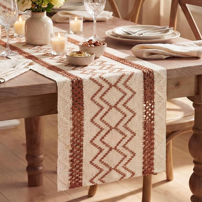 Artoid Mode Caramel Stripe Diamond Woven Table Runner 12x72 Inch | Holiday by ArtoidMode