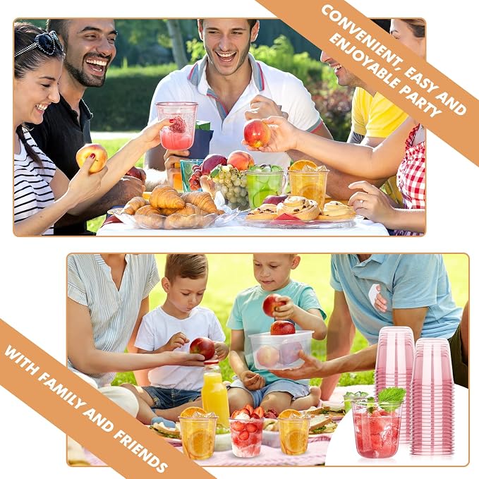 KesaPlan 100Pcs 12oz Pink Plastic Party Cups, Disposable Wine Cocktail Cups | - Image 5
