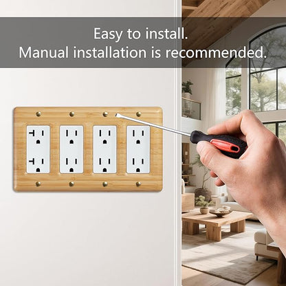 Quad Toggle Switch Cover Solid Bamboo Wood Cover Plate Natural Grain Light Switch Cover