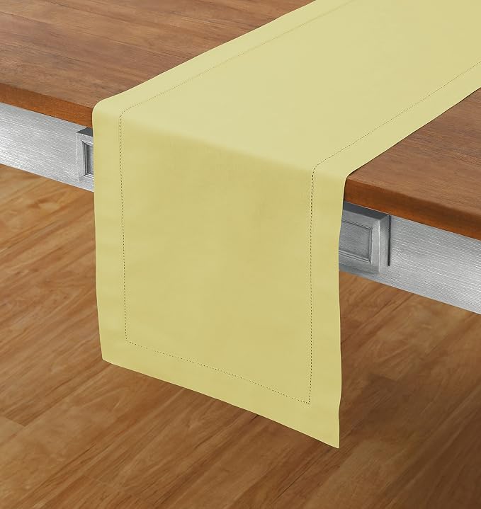 Solino Home Cotton Linen Dining Table Runner Yellow Hemstitch, 14 x 108 in | - Image 2