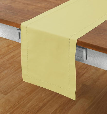 Solino Home Cotton Linen Dining Table Runner Yellow Hemstitch, 14 x 48 in | - Image 2