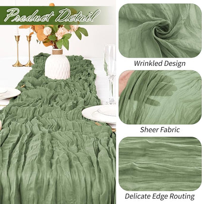 15 Pack Sage Green Cheesecloth Table Runner 17 x 108 inch Cheese Cloth Table - Image 3