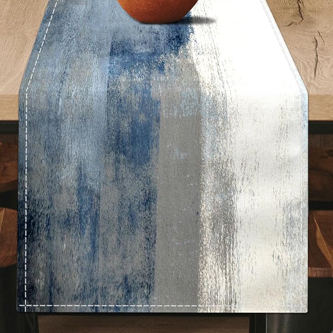 White Gray Table Runners Modern Art Farmhouse Linen Table Runners Dresser - Image 2