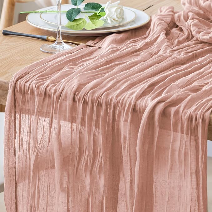 Cheesecloth Table Runner 10FT Dusty Pink Summer Boho Gauze Sheer Runners | by Xiomot