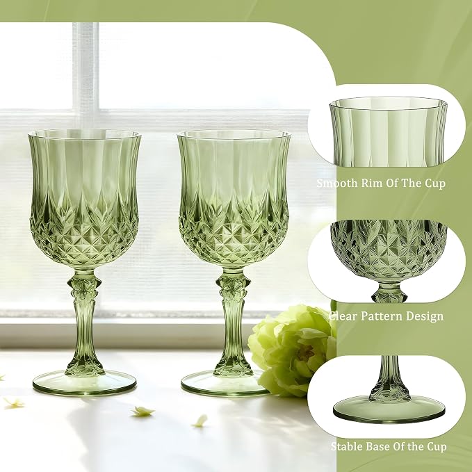 7OZ Plastic Wine Glasses, Reusable Vintage Goblets Unbreakable Drinking Glasses - Image 4