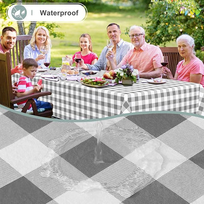 misaya Rectangle Waterproof Vinyl Table Cloth, Buffalo Flannel Backed Tablecloth, Wipeable Plastic Table Cover for Dinner, Kitchen, Outdoor (60" x 102", Grey and White)