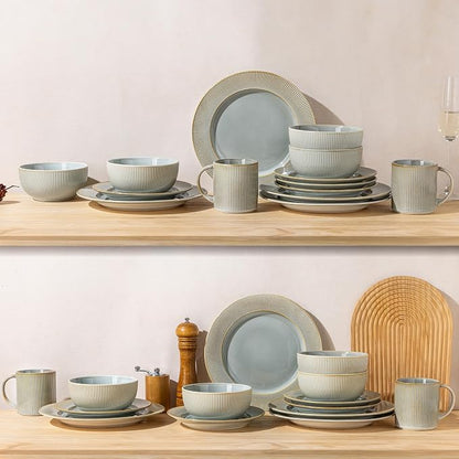 Ceramic Dinnerware Set for 4, 12-Piece Plates and Bowls Set | Lightweight - Image 7
