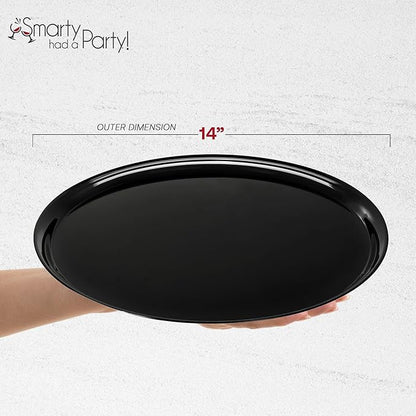 Smarty Had A Party 14 Inch Black Round Plastic Serving Tray – Heavy-Duty Plastic Serving Trays for Parties, Catering & Buffets, Elegant Disposable Party Platters & Trays – 25-Pack