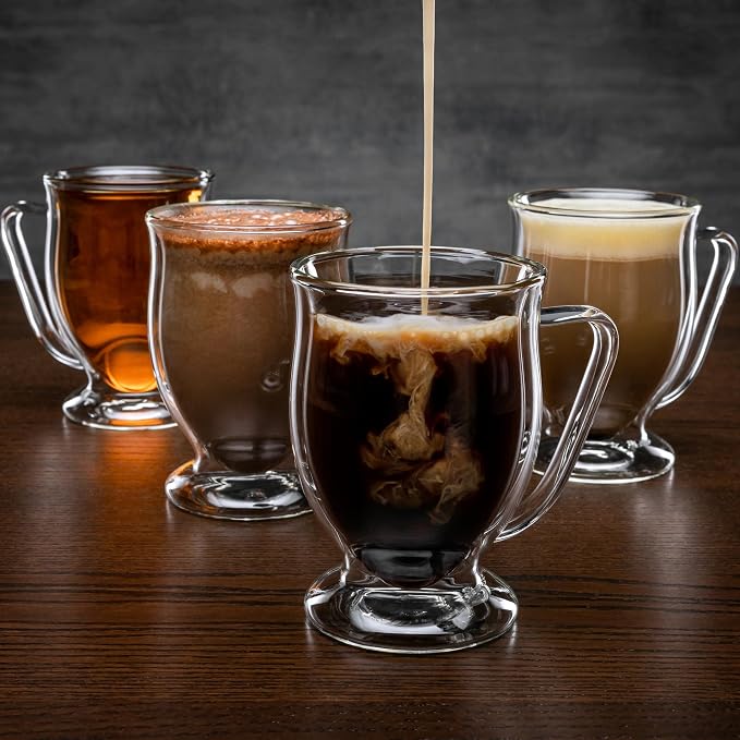 Kitchen Kite Double Wall Glass Coffee Mugs 11oz Set of 4, Insulated - Image 3