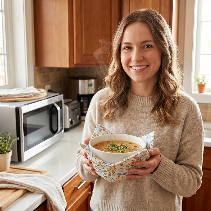 Cotton Microwavable Bowl Cozy, Microwave-Safe Hot Bowl Holders, Soup Bowl Cozy - Image 5