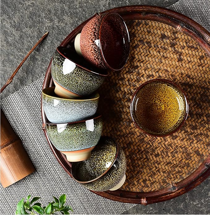 6pc Ceramic Kung Fu Tea Set, Japanese Tea Cup, Sake Cup, 2.1oz Capacity - Image 7