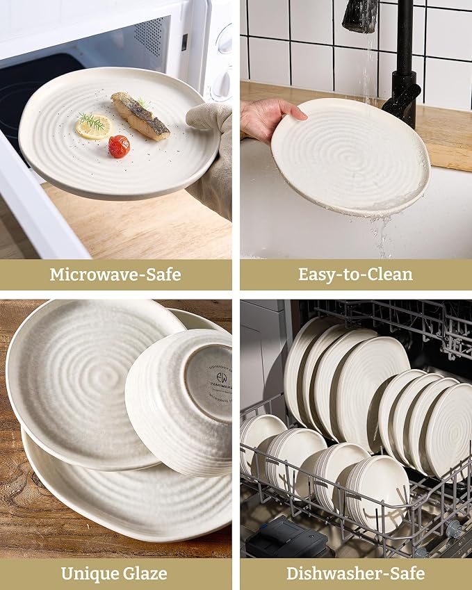 Famiware Pluto 12-Piece Stoneware Dinnerware Set, Matte Beige White | Double - Image 8