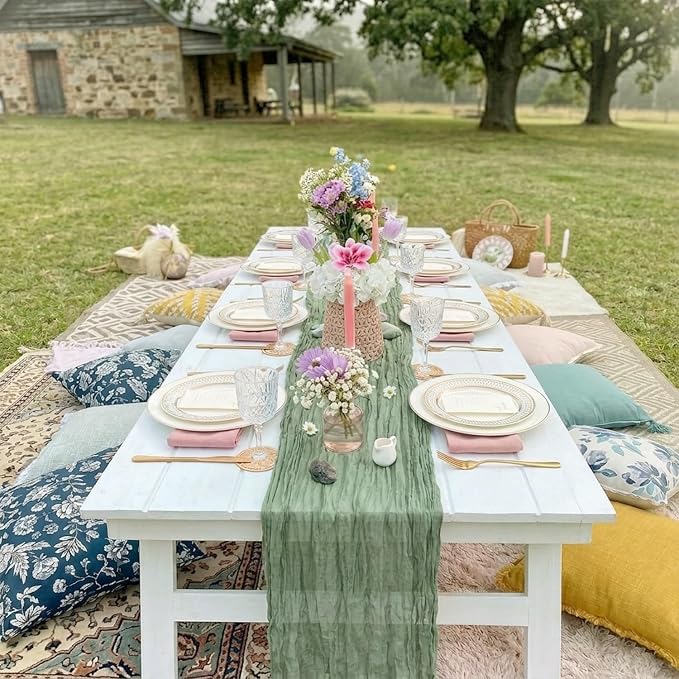 10 Pack Sage Green Cheesecloth Table Runner 17 x 108 Inch | Boho Gauze Fabric - Image 7