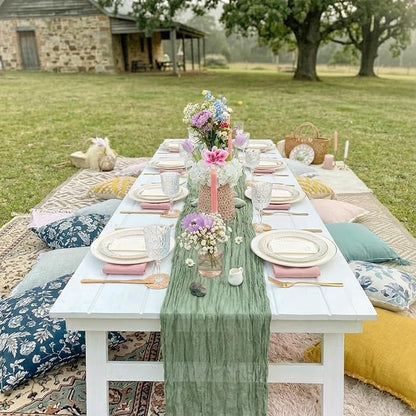 10 Pack Sage Green Cheesecloth Table Runner 17 x 108 Inch | Boho Gauze Fabric - Image 7