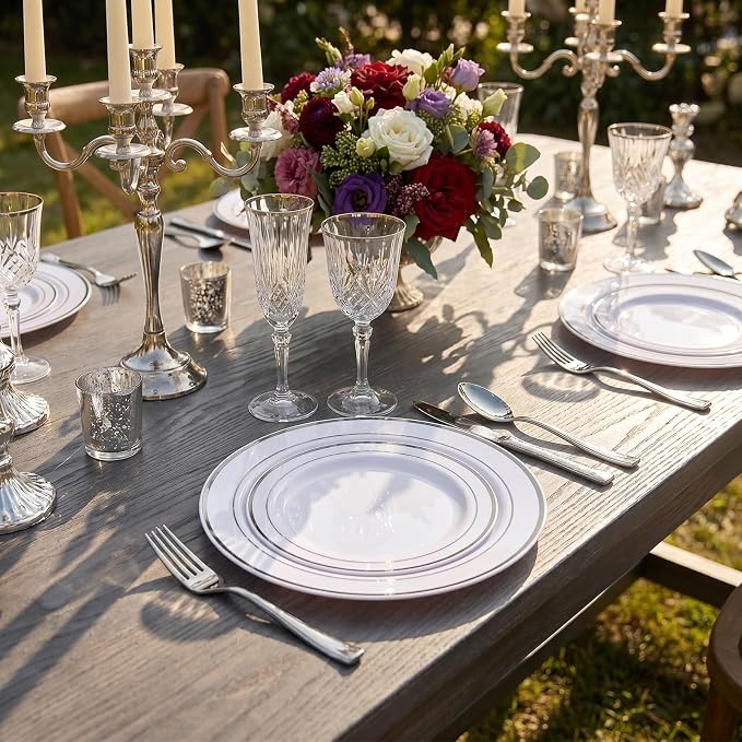 102 Pcs Silver Plastic Plates, Premium Silver Disposable Plates | Plastic - Image 8