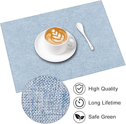 Cloth Placemats Set of 6, Cotton Linen Blend Machine Washable Durable Linen Table Mats, Heat Resistant Placemats Wrinkle Free Place Mats for Dining Table, Easy to Clean (Light Blue, 6)