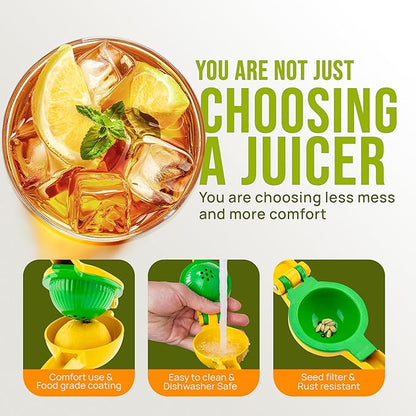 Zulay Kitchen Metal 2-in-1 Lemon Squeezer - Sturdy Max Extraction Hand Juicer Lemon Squeezer Gets Every Last Drop - Easy to Clean Manual Citrus Juicer - Easy-Use Lemon Juicer Squeezer - Yellow/Green