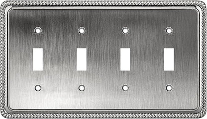 Henne Bery Rope Edge Decorative Wall Plate Switch Plate Outlet Cover (Quad Toggle, Heirloom Silver)