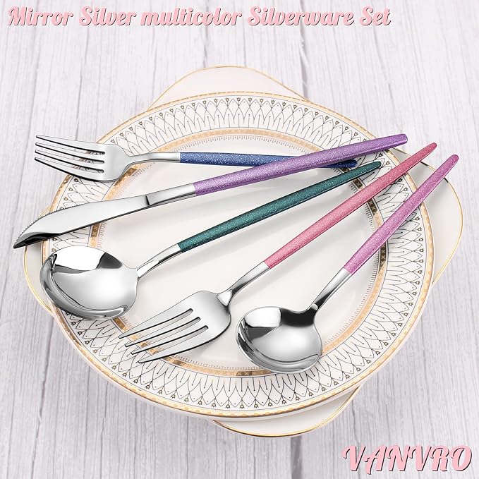 VANVRO Mirror Silver multicolor Silverware Set, 20-Piece Stainless Steel - Image 3