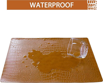 Jovono Faux Leather Placemats Set of 8, Waterproof Heat Resistant Dinner Place Mats for Dining Table, Non-Slip Crocodile Embossed, Brown (17.8x11.8 Inch)