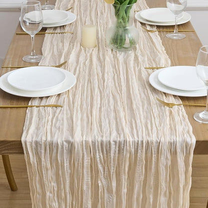 Asee'm 2pcs Beige Cheesecloth Table Runner Summer 10FT Boho Gauze Rustic | Boho - Image 2