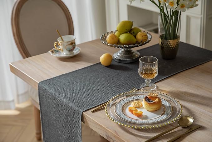 Graphite Grey Table Runners 48 Inches Long, Burlap Linen Style Rustic Farmhouse - Image 4
